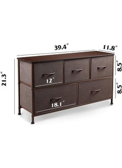 JCB CHIC TV Cabinet, Retro Style TV Stand Table with Storage Drawers for Small Television, Wooden Desktop TV Holder Bench with Steel Frame & 5 Fabric Drawers, Small TV Unit For Living Room Bedroom  - Image 2