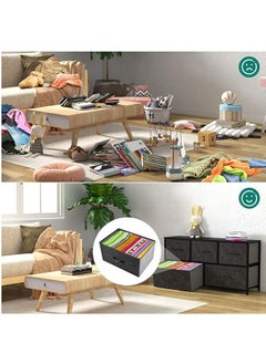 JCB CHIC TV Cabinet, Retro Style TV Stand Table with Storage Drawers for Small Television, Wooden Desktop TV Holder Bench with Steel Frame & 5 Fabric Drawers, Small TV Unit For Living Room Bedroom  - Image 5