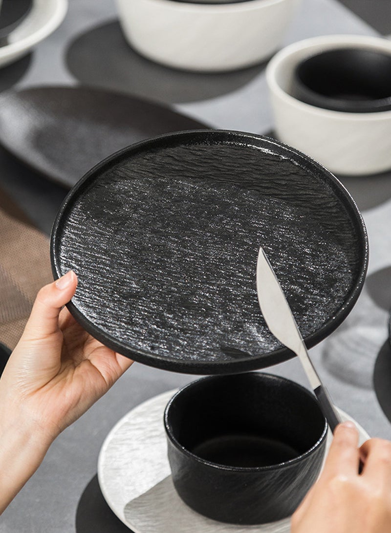 18 - Piece Modern Matte - Finish Black And White Ceramic Tableware Set For 4, Includes 4 Bowls, 4 Plates, 4 Spoons, 4 Chopsticks, 1 Soup Bowl And 1 Soup Spoon - Image 5