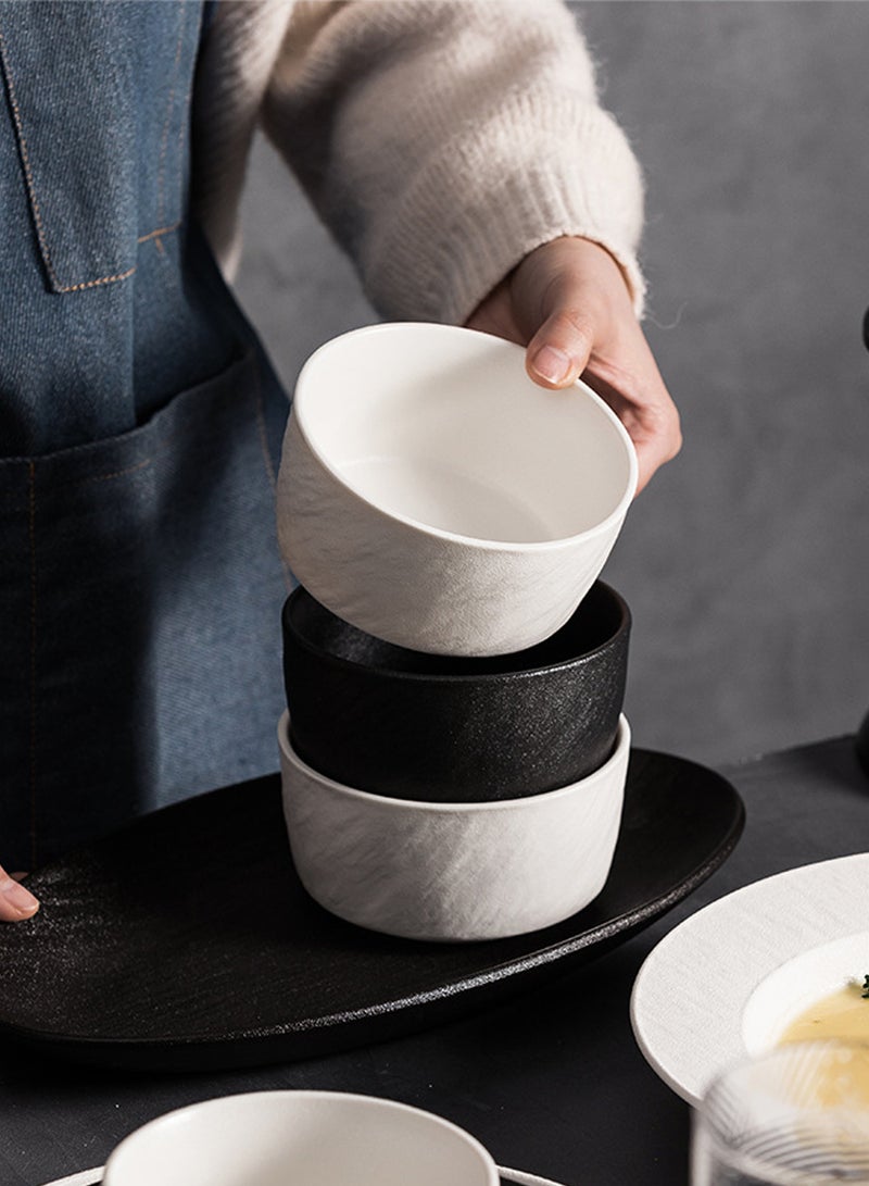 18 - Piece Modern Matte - Finish Black And White Ceramic Tableware Set For 4, Includes 4 Bowls, 4 Plates, 4 Spoons, 4 Chopsticks, 1 Soup Bowl And 1 Soup Spoon - Image 4