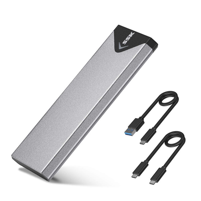 SSK M.2 NVME SATA SSD Enclosure Adapter, USB 3.2 Gen 2 (10 Gbps) to NVME PCI-E SATA M-Key/(B+M) Key Solid State Drive External Enclosure Aluminum Support UASP Trim for SSDs 2242/2260/2280 - Image 1