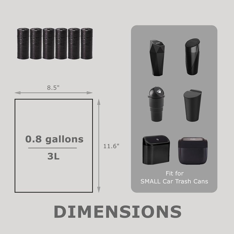 Ginsco 0.8 Gallons Disposable Trash Bags for Mini Car Trash Can, Portable Small Car Garbage Bags, Cars Accessories, Mini Trash Bags, Plastic Trash Bag for Cars/Home/Office (4 Rolls/60 Counts) Black - Image 2