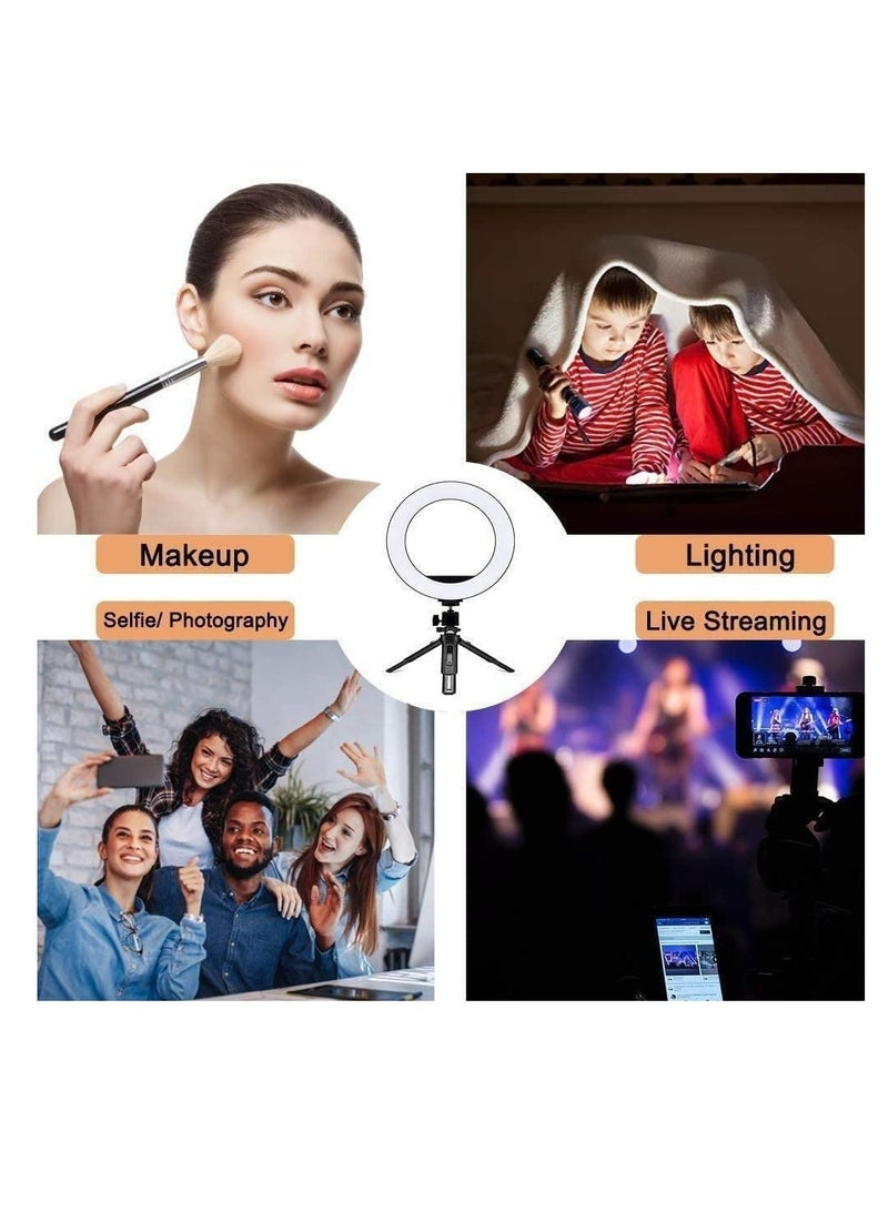 Zikra 8" LED Selfie Live Streaming Ring Light with Tripod Stand, 800 lumen Desk Makeup Light with Cell Phone Holder USB Circle Light for YouTube Video Photography - Image 2