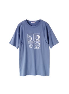 Breastfeeding Top Sleeves T-shirt Pregnant Women Summer Base Layer Top Pure Cotton Spicy Mom Style Summer Thin Feeding Clothes 5092B fog Blue