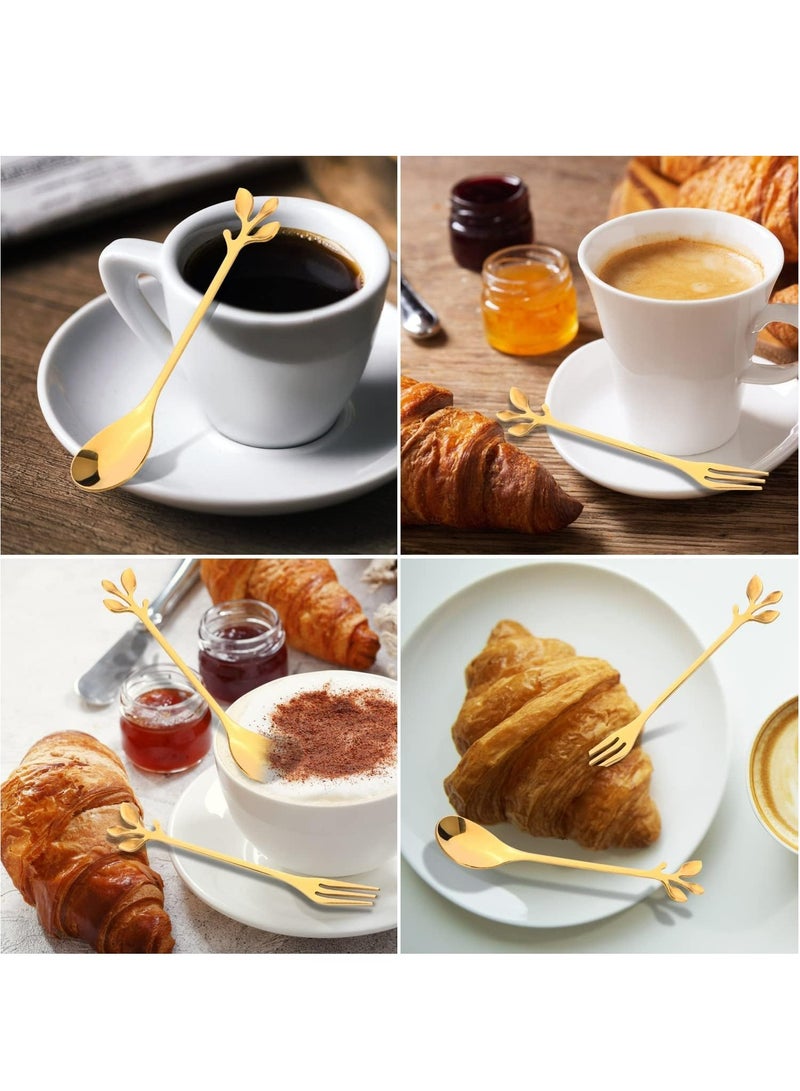 أوزيغالور 12 قطعة مجموعة صيدلية وأكواب القهوة الذهبية الأوراق الفولاذ المقاوم للصدأ (6 ملعق + 6 ملعق) للحلوى، الشاي - Image 4