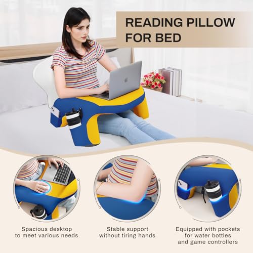 WOGAHEV Reading Pillow, Gaming Pillow for Lap, Bed Desk for Laptop and Writing, Memory Foam Lap Desk for Reading, Working, Playing Steam Deck Switch or Sitting in Bed, Floor Sofa- Yellow - Image 2