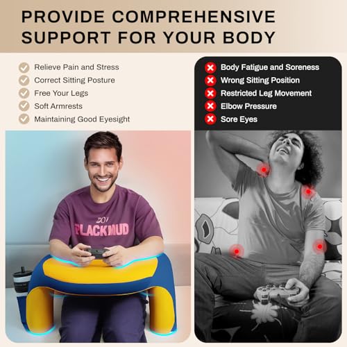 WOGAHEV Reading Pillow, Gaming Pillow for Lap, Bed Desk for Laptop and Writing, Memory Foam Lap Desk for Reading, Working, Playing Steam Deck Switch or Sitting in Bed, Floor Sofa- Yellow - Image 3