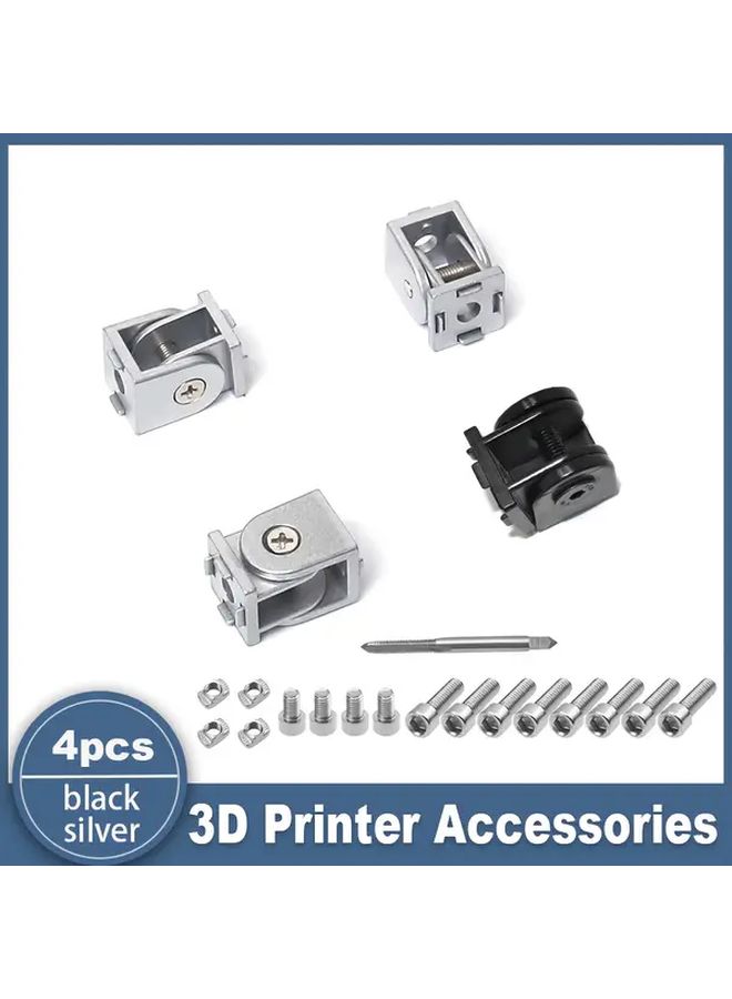 4 Sets Silvery Aluminum Extrusion Pivot Joint Connector for 3D Printer Parts with Screws - Image 2