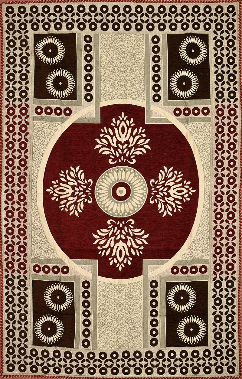 SAWNA HOMES Printed Chenille Velvet Diwan Set – 8 Pieces (1 Single Bedsheet, 5 Cushion Covers, 2 Bolster Covers), Printed Velvet Fabric Cover Set Soft for Living Room & Bedroom (8 Pieces, Maroon) - Image 2