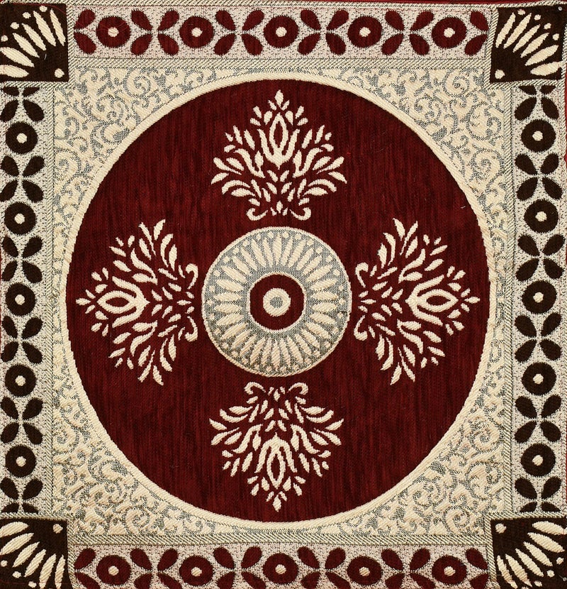 SAWNA HOMES Printed Chenille Velvet Diwan Set – 8 Pieces (1 Single Bedsheet, 5 Cushion Covers, 2 Bolster Covers), Printed Velvet Fabric Cover Set Soft for Living Room & Bedroom (8 Pieces, Maroon) - Image 4