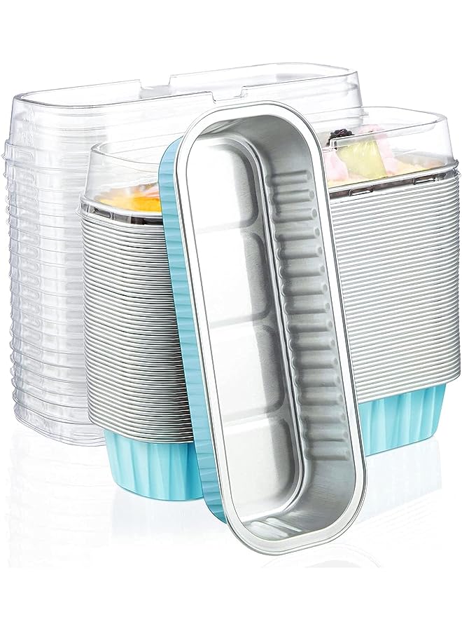 PROMASS Foil Bread Pans, ELECDON 50pcs 6.8oz Disposable Aluminum Foil Mini Loaf Baking Pans with Lids，Small Bread Tins, Aluminum Baking Cups Ramekins, Dessert Bakeware Pans Containers (Blue) - Image 1