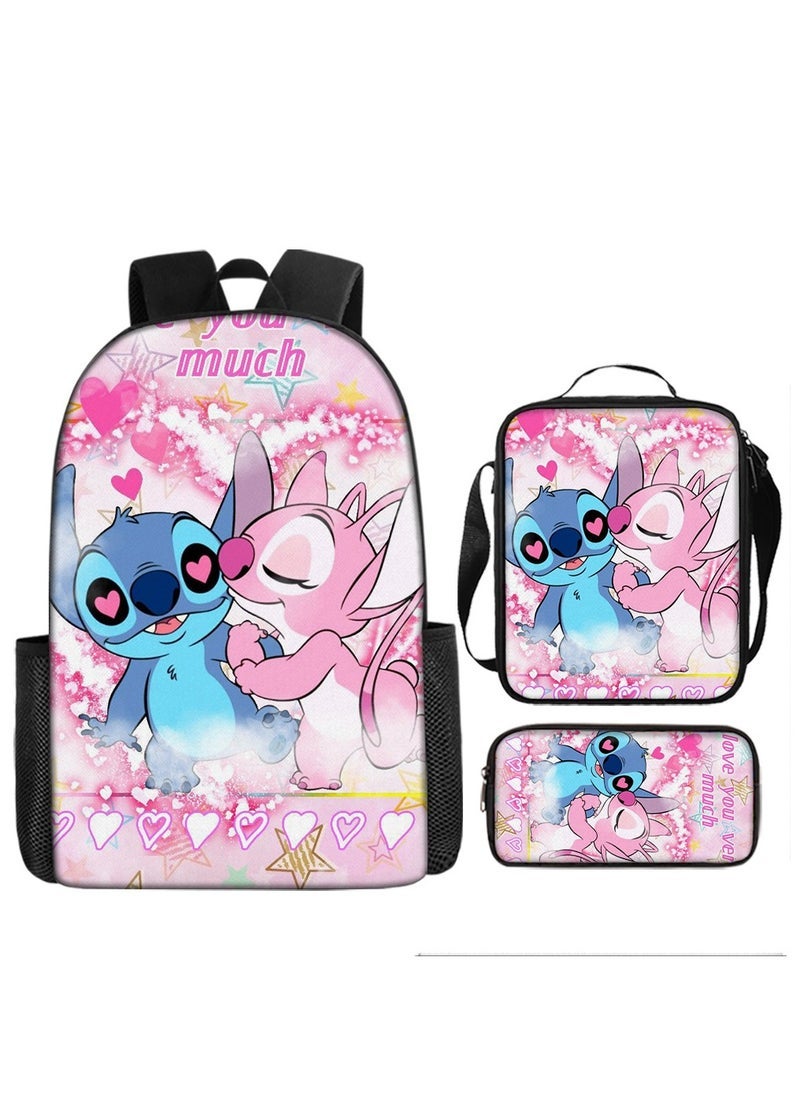 Anime Stitch Three Piece School Bag for Primary and Secondary School Students Large Capacity Backpack Backpack