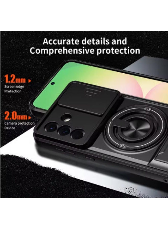 QIRG Compatible with Samsung Galaxy A57 Magnetic Car Mount Camera Slide Window Shockproof Case [PC+TPU] Ring Stand Protective Case Black - Image 2