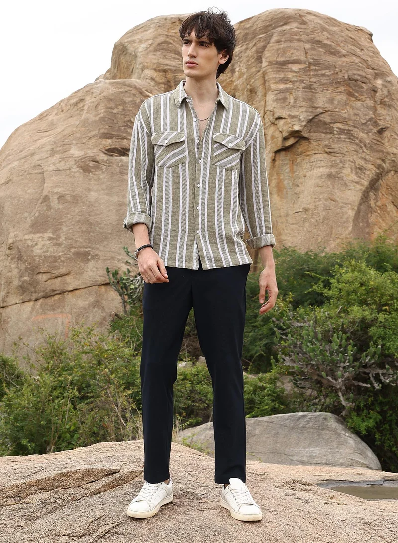Campus Sutra Utility Halo-Stripe Oversized Shirt