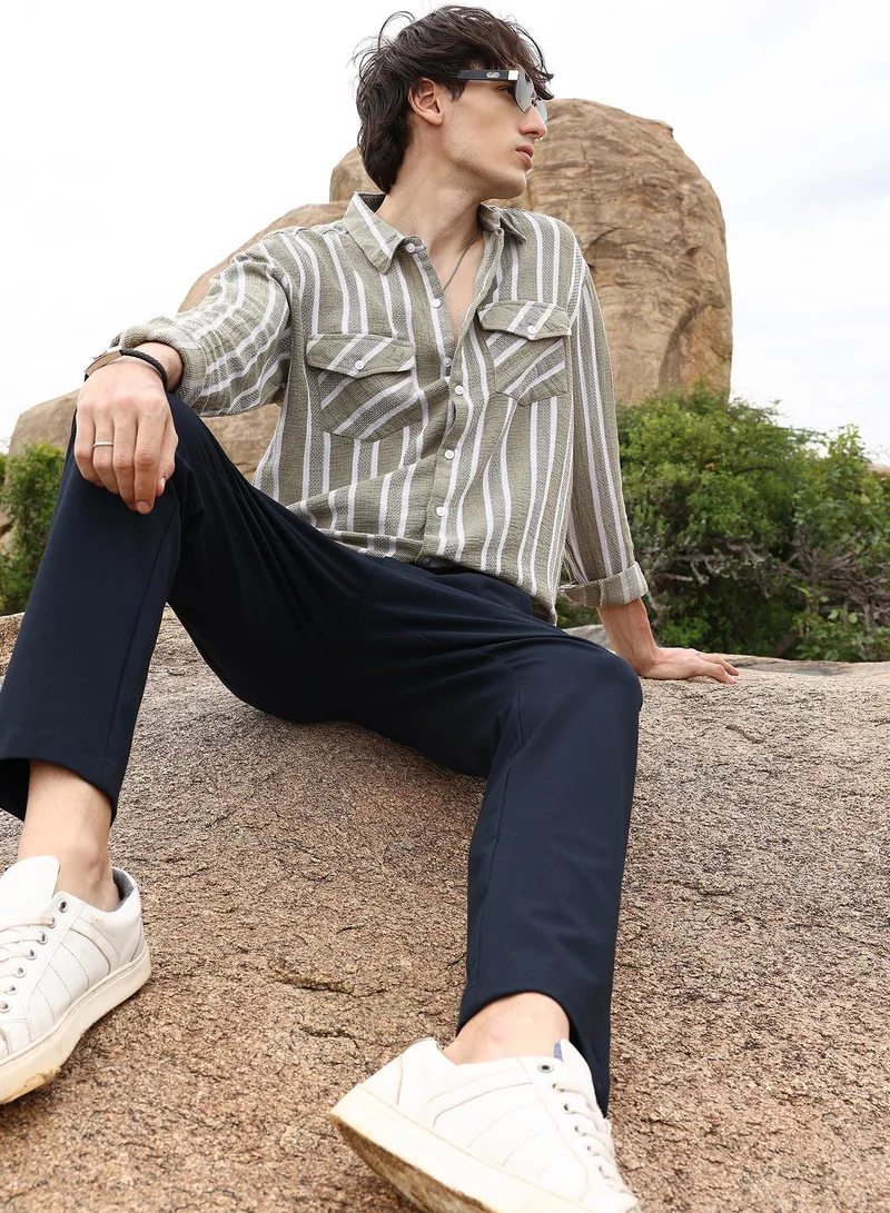 Campus Sutra Utility Halo-Stripe Oversized Shirt