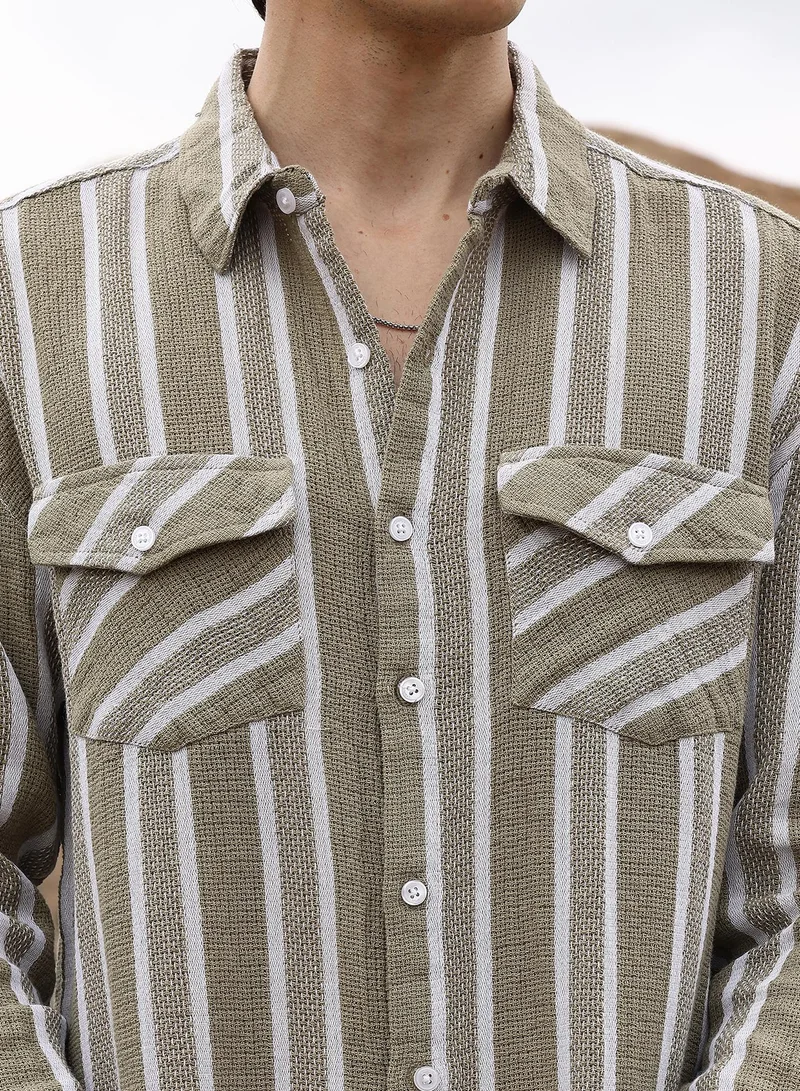 Campus Sutra Utility Halo-Stripe Oversized Shirt
