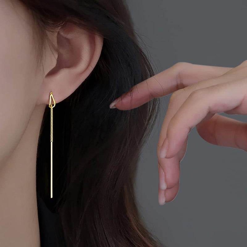 SLUYNZ 925 Sterling Silver Chain Threader Earrings Dangle for Women Teen Girls Long Dangle Earrings Line Earrings Tassel (B-Yellow) - Image 2