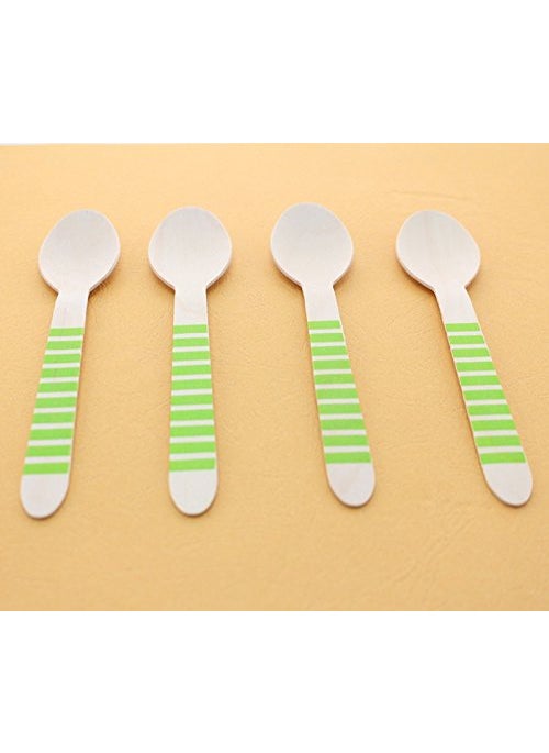 Funcart Funcart Wooden Cutlery Utensil 10Pcs Striped Green Spoon  - Image 3