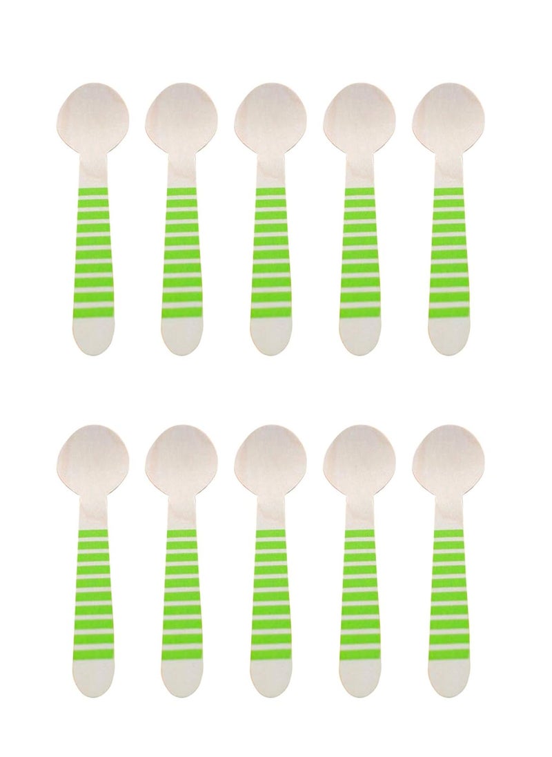 Funcart Funcart Wooden Cutlery Utensil 10Pcs Striped Green Spoon  - Image 1