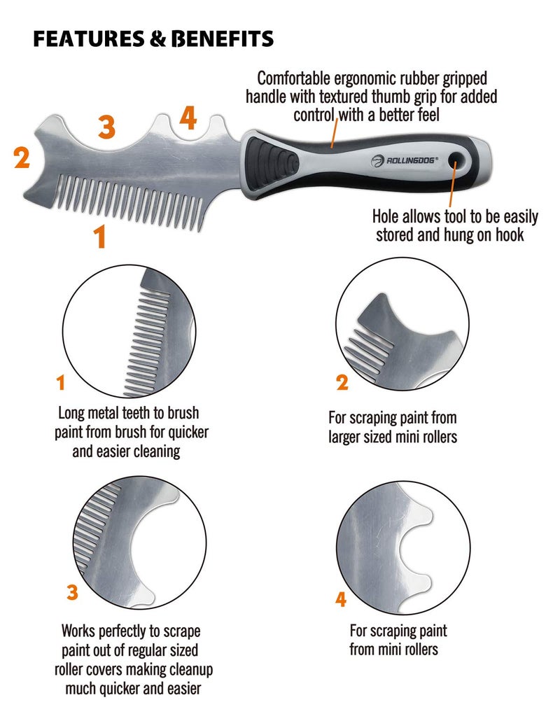 ROLLINGDOG 4 in 1 Paint Brush Comb - Paint Brush&Roller Cleaner Tool - Image 2