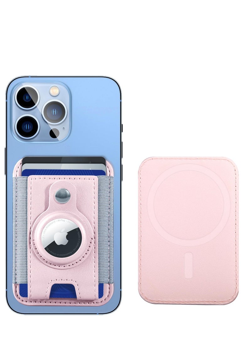 Excefore for MagSafe Wallet with AirTag Holder, Magnetic Card Wallet Holder for iPhone 15/14/13/12 Series, Leather Wallet for Magsafe, Hold Up to 7 Cards, RFID Blocking Protection (Pink) - Image 1