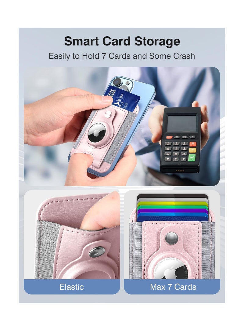 Excefore for MagSafe Wallet with AirTag Holder, Magnetic Card Wallet Holder for iPhone 15/14/13/12 Series, Leather Wallet for Magsafe, Hold Up to 7 Cards, RFID Blocking Protection (Pink) - Image 3