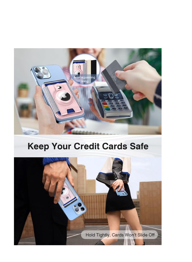 Excefore for MagSafe Wallet with AirTag Holder, Magnetic Card Wallet Holder for iPhone 15/14/13/12 Series, Leather Wallet for Magsafe, Hold Up to 7 Cards, RFID Blocking Protection (Pink) - Image 5