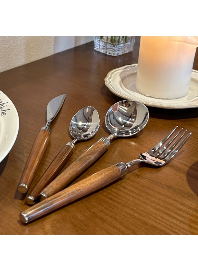 Walnut wood handle stainless steel cutlery set - Image 1