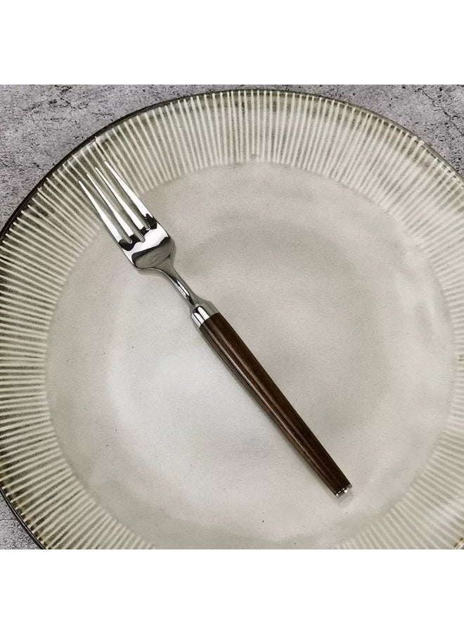 Walnut wood handle stainless steel cutlery set - Image 3