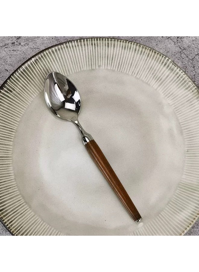 Walnut wood handle stainless steel cutlery set - Image 4