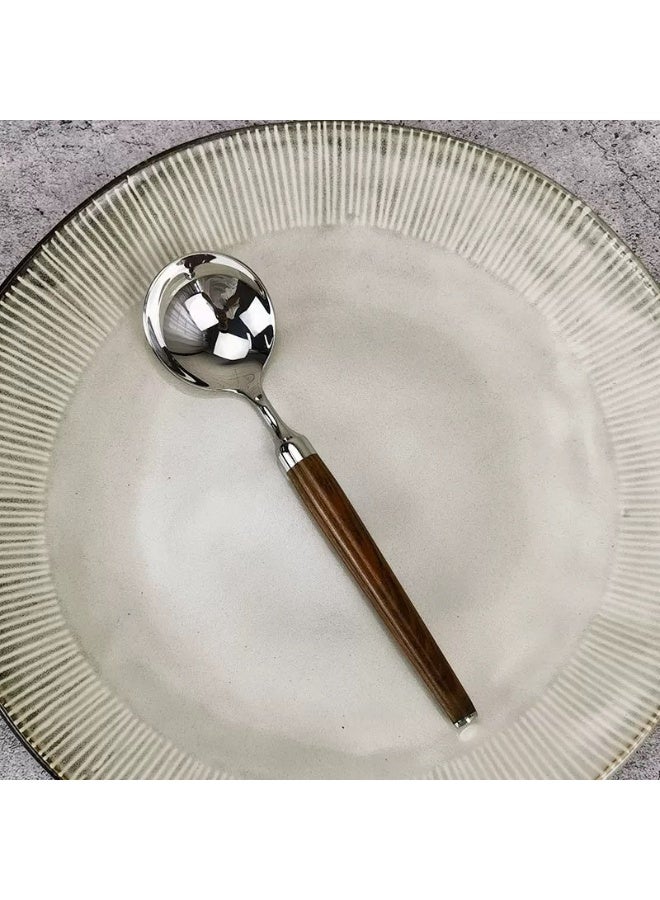 Walnut wood handle stainless steel cutlery set - Image 5