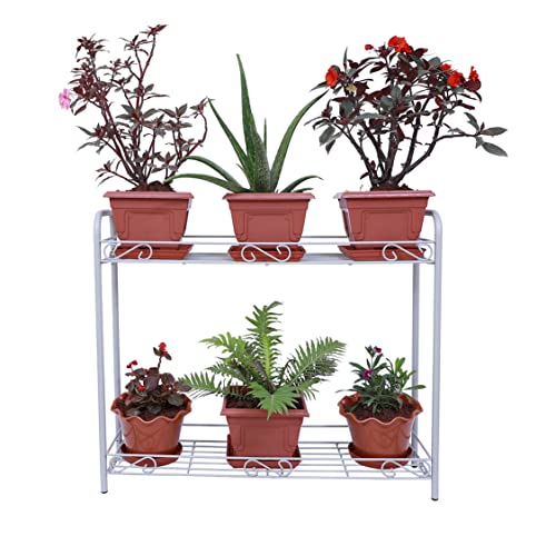 D&V ENGINEERING - Creative in innovation Metal 2-Tier Plant Stand Rack|Indoor & Outdoor Flower Pot Holder for Balcony, Living Room, Garden|Easy Assembly, No Bolts/Screws Grey - Image 1