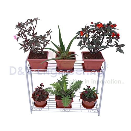 D&V ENGINEERING - Creative in innovation Metal 2-Tier Plant Stand Rack|Indoor & Outdoor Flower Pot Holder for Balcony, Living Room, Garden|Easy Assembly, No Bolts/Screws Grey - Image 2