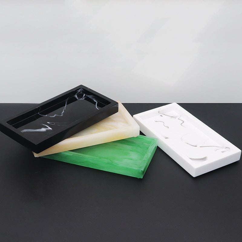 Marbled Resin Bathroom Tray Hotel Sink Storage Tray Bathroom Tray Wash Accessories Tray(Pearl White small size Flat Bottom Tray) - Image 4