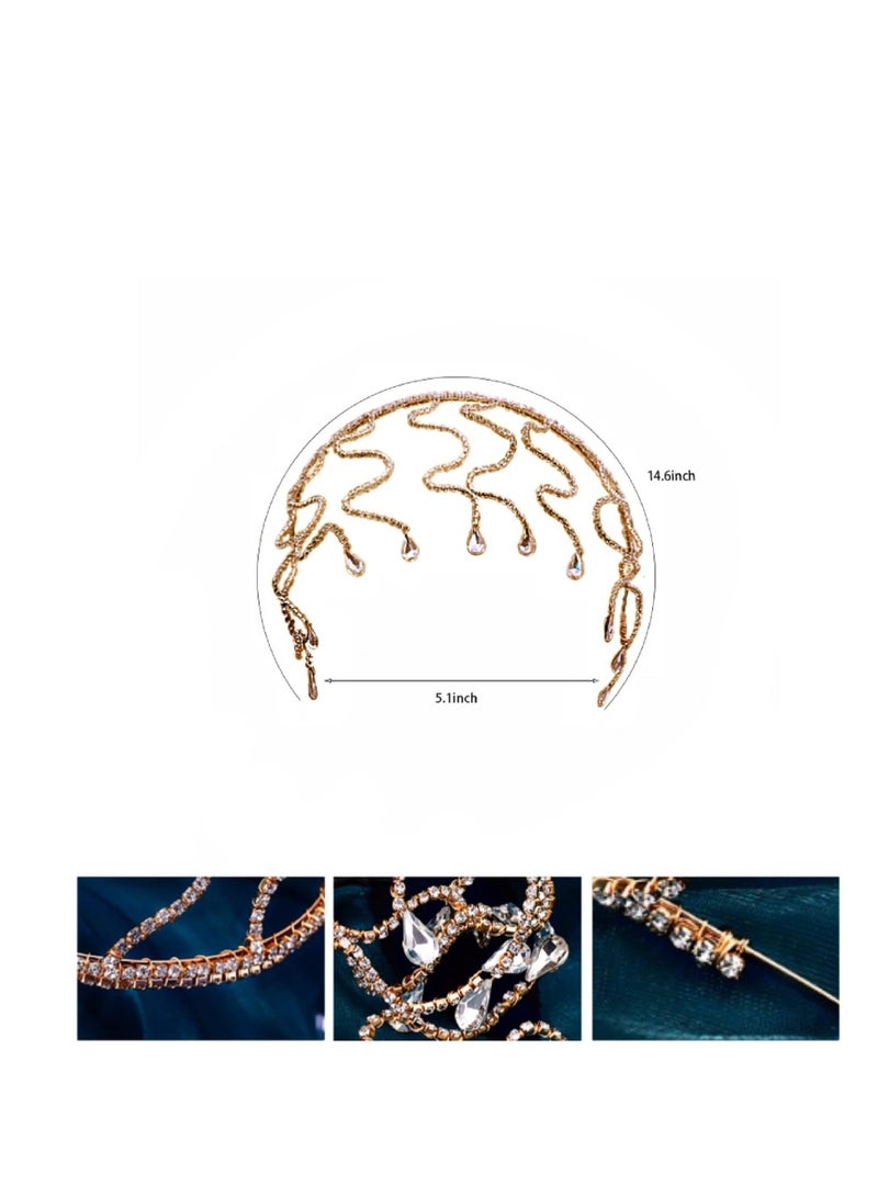 Loquat Rhinestone Hair Jewelry, Bride Wedding Headpiece, Rhinestone Bridal Hair Clips, Flapper Crystal Hair Chain Snake Head Chain Makeup Prom Party Photo Shoot Festival Hair Styling Accessories Girls (Gold) - Image 4