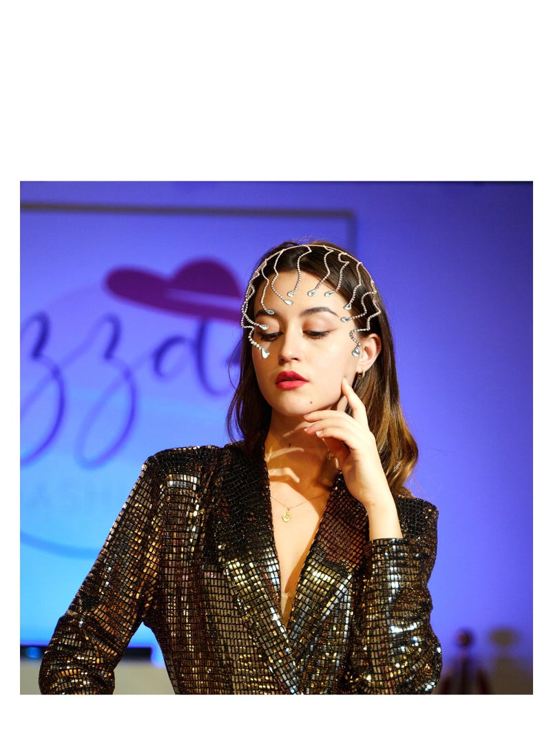 Loquat Rhinestone Hair Jewelry, Bride Wedding Headpiece, Rhinestone Bridal Hair Clips, Flapper Crystal Hair Chain Snake Head Chain Makeup Prom Party Photo Shoot Festival Hair Styling Accessories Girls (Gold) - Image 3