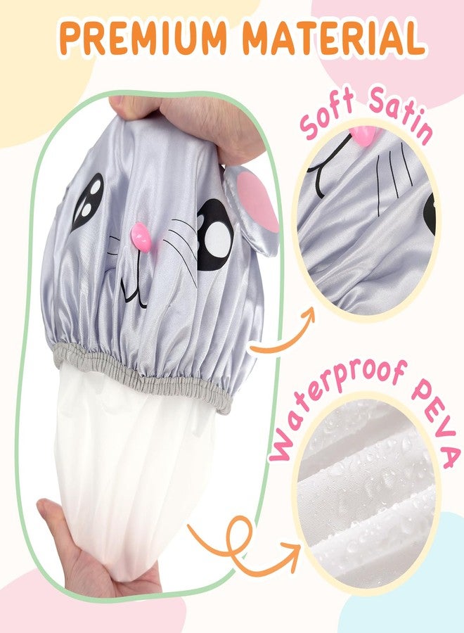 kilofly 4pc Fun Cute Animal Shower Caps for Kids Reusable Waterproof Bath Hat Set - Image 3
