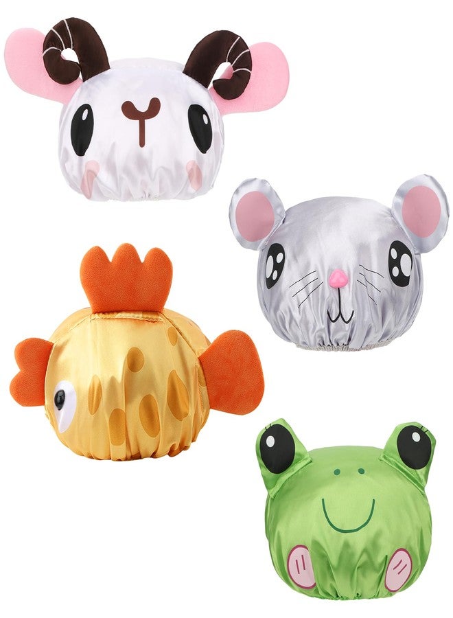 kilofly 4pc Fun Cute Animal Shower Caps for Kids Reusable Waterproof Bath Hat Set - Image 1