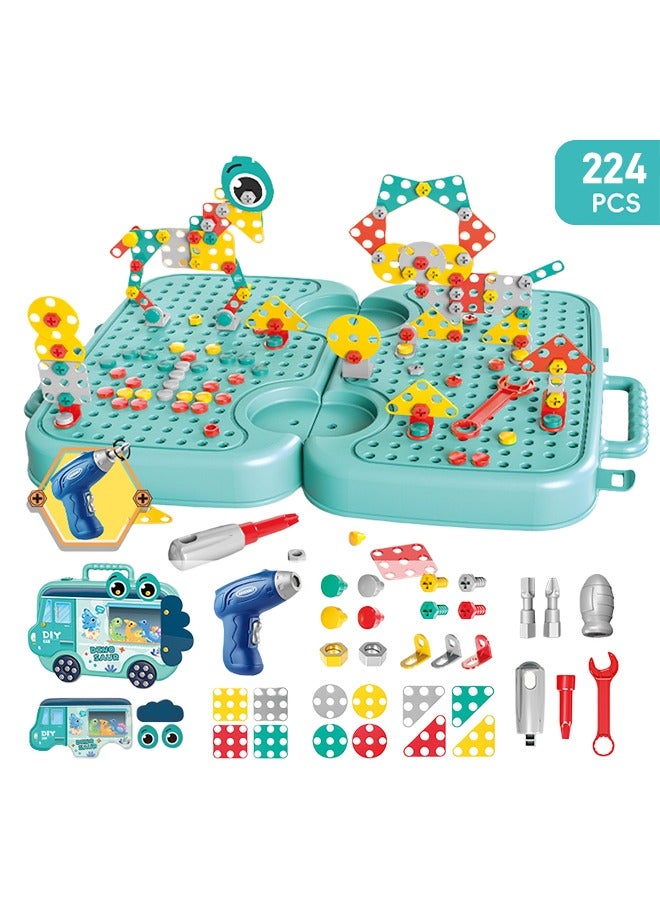 Kids Screwdriver Toy Set 224PCS Kids Tool Set Stem Building Toy  With Electric Screwdriver Kids Puzzle Assembly Kit DIY Puzzle Assembly Game Screw Driver Tool Set Screw Repair Disassembly Repair Toys for Girls Boys Ages 3 4 5 6 7 8 Years Old - Image 1