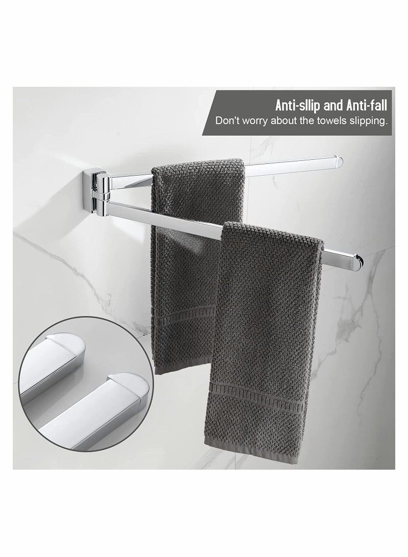 Swivel Towel Rack, Bathroom Wall Mounted Bars Holder with 2 Bars, 180° Rotation Organizer for Kitchen, Stainless Steel Bar(Chrome) - Image 2