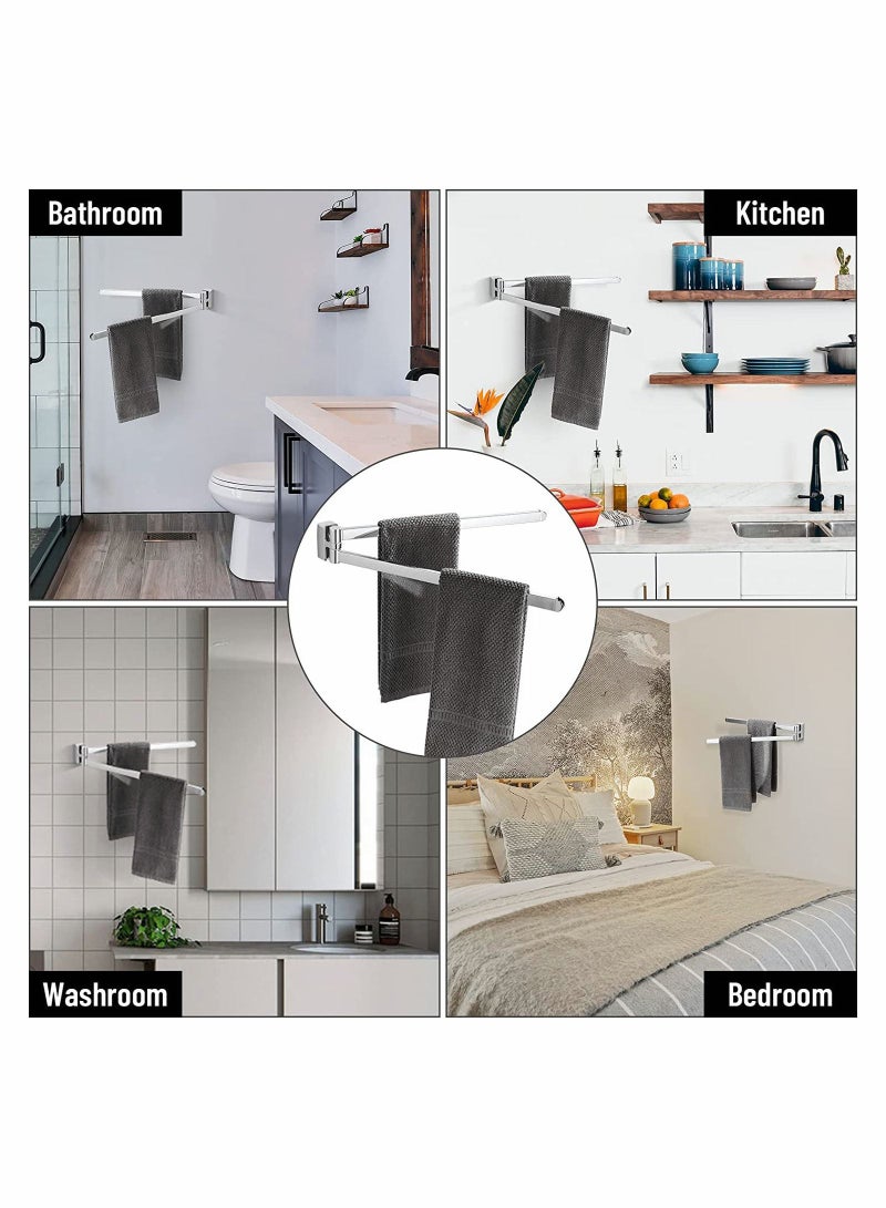 Swivel Towel Rack, Bathroom Wall Mounted Bars Holder with 2 Bars, 180° Rotation Organizer for Kitchen, Stainless Steel Bar(Chrome) - Image 4