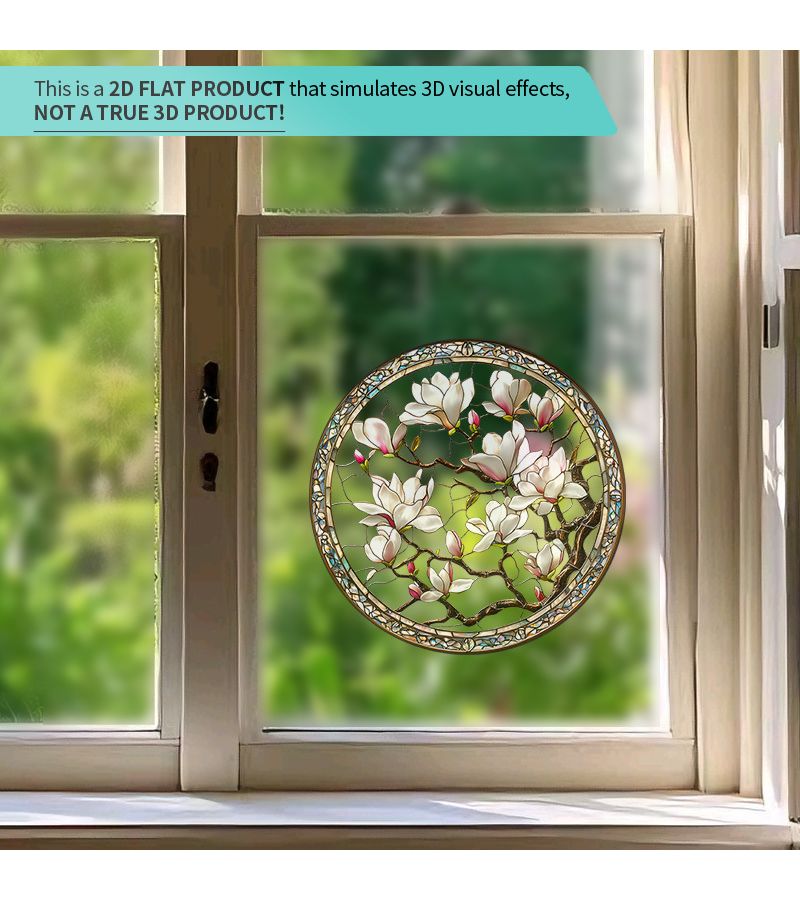ملصق زجاجي لغرفة الأطفال بطابع الأزهار بحجم 9 بوصات، تصميم زهرة الماغنوليا البيضاء الأنيقة، فيلم شمسي قابل للإزالة للخصوصية، فيلم زخرفي ملتصق كهربائياً بدون لاصق للنوافذ والسيارات والمركبات الترفيهية. - Image 4