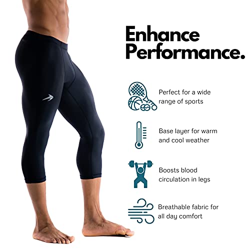 CompressionZ Men's Compression Pants for Workout, Sports|Base Layer Running Tights Leggings (Capri, Black, 2X-Large) - Image 3