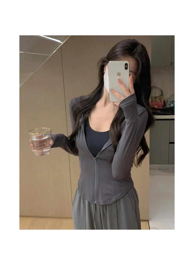 VUELO Pink Ice Silk Sun Protection Clothing Women's Summer Slim Yoga Clothing Coat Tight Top New Suit Cardigan  - Image 1