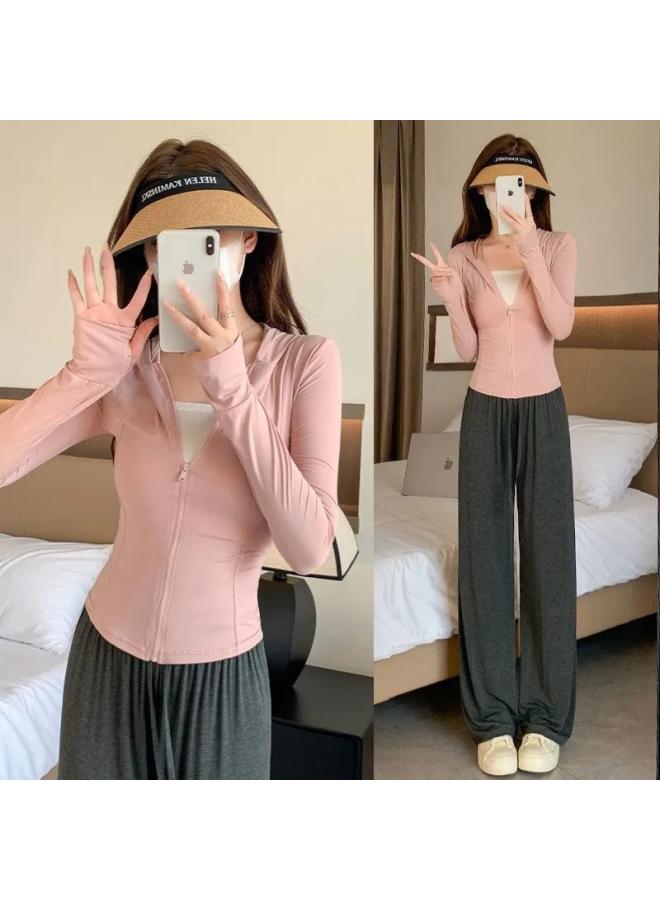 VUELO Pink Ice Silk Sun Protection Clothing Women's Summer Slim Yoga Clothing Coat Tight Top New Suit Cardigan  - Image 4