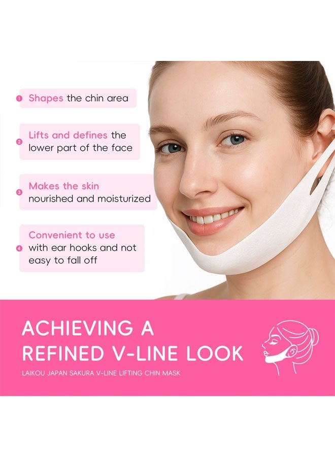Laikou Japan Sakura V-Line Lifting Chin Mask 4PCS | Sakura & Collagen Infused | V-Shape Face Lift, Firming & Moisturizing | For All Skin Types - Image 2