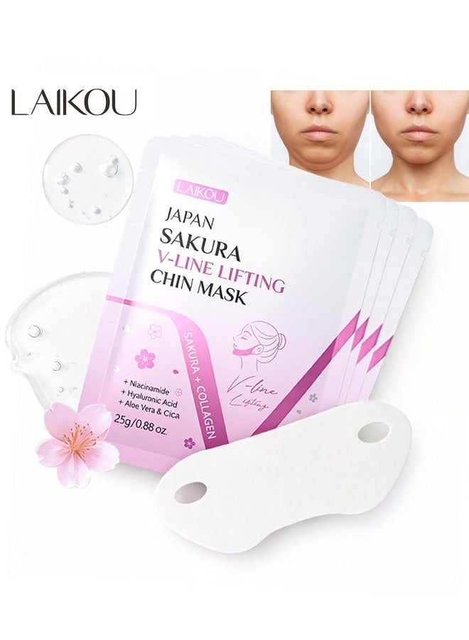 Laikou Japan Sakura V-Line Lifting Chin Mask 4PCS | Sakura & Collagen Infused | V-Shape Face Lift, Firming & Moisturizing | For All Skin Types - Image 1