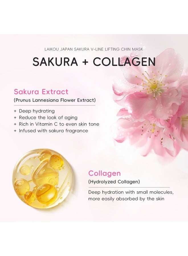 Laikou Japan Sakura V-Line Lifting Chin Mask 4PCS | Sakura & Collagen Infused | V-Shape Face Lift, Firming & Moisturizing | For All Skin Types - Image 3