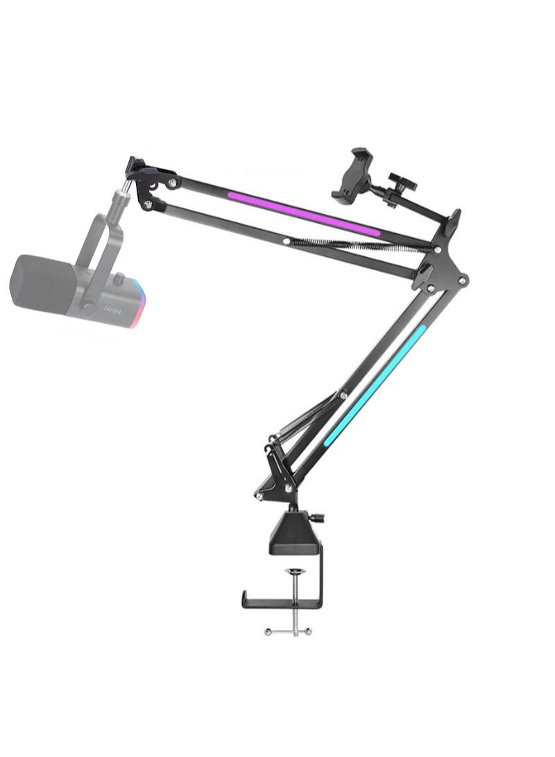 أبوستيم حامل ميكروفون LED Boom، ذراع ميكروفون قابل للتعديل مع محول من 0.95 سم إلى 1.5 سم، متوافق مع جميع أنواع الميكروفونات، ذراع ميكروفون RGB Boom مثالي للبث - Image 1