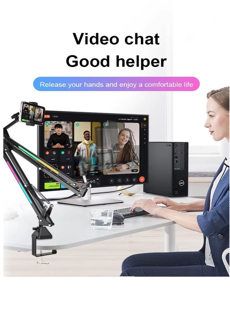 أبوستيم حامل ميكروفون LED Boom، ذراع ميكروفون قابل للتعديل مع محول من 0.95 سم إلى 1.5 سم، متوافق مع جميع أنواع الميكروفونات، ذراع ميكروفون RGB Boom مثالي للبث - Image 4